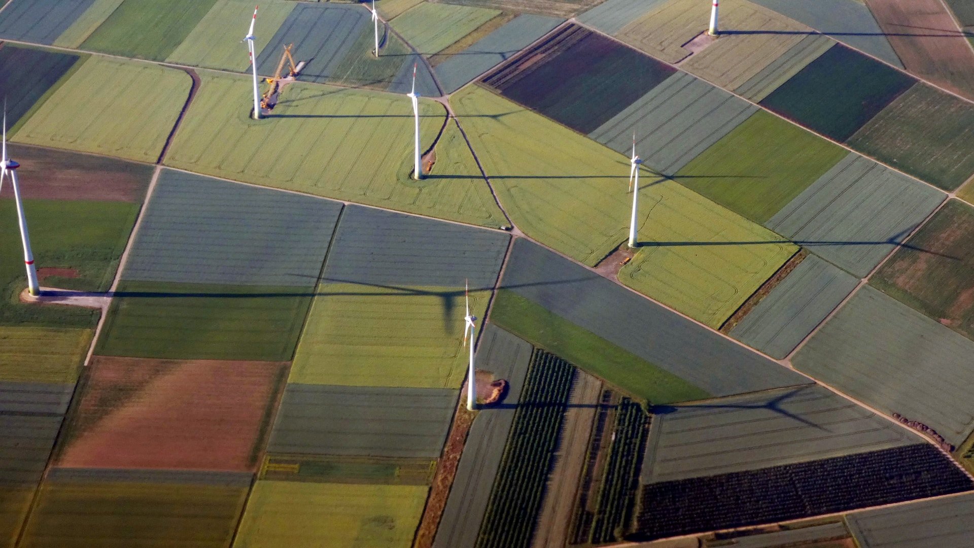 Aerial view of wind turbines